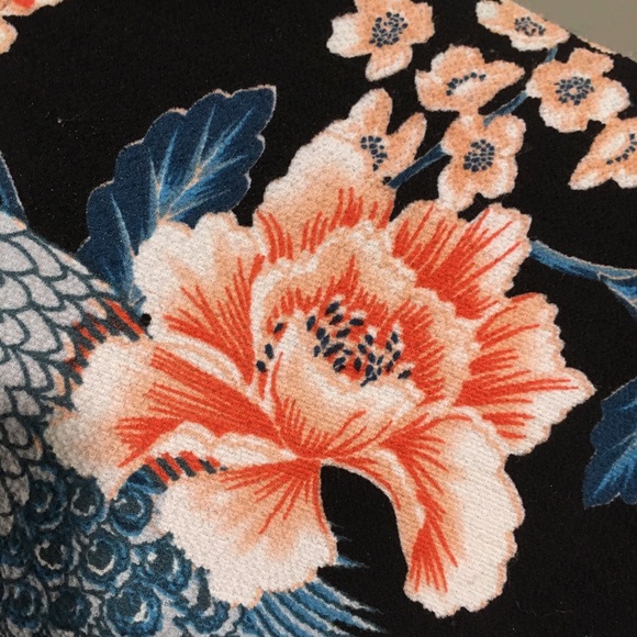 Beautiful Chiffon Peacock Peonies Mini Dress L - Picture 3 of 4